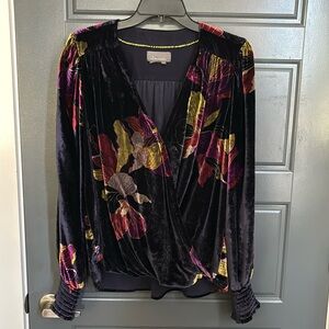 Velvet floral wrap top by Anthropologie